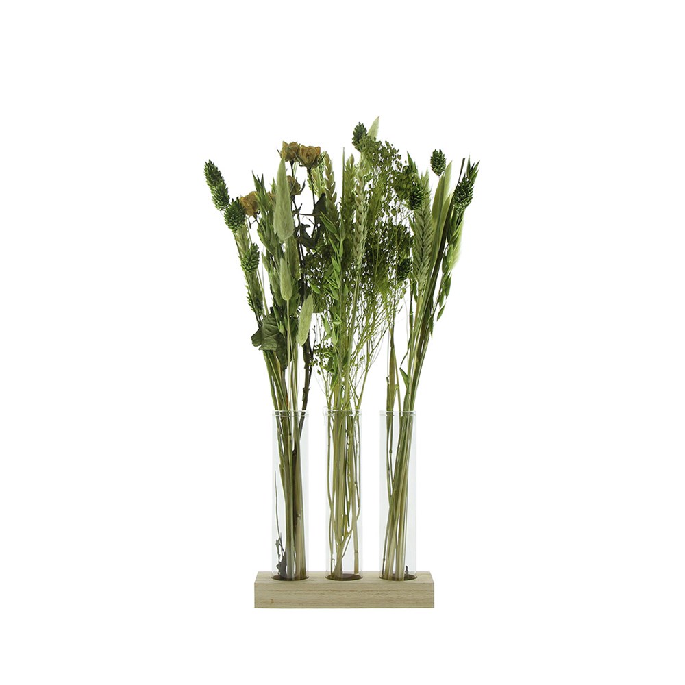 Dried Flowers - Trio tube & wood large - Groen