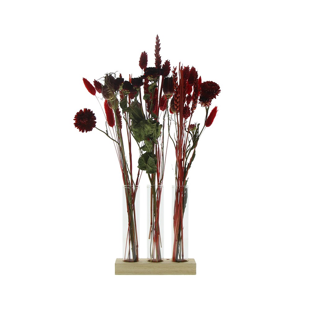 Dried Flowers - Trio tube & wood large - Rood